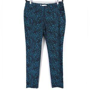 PER SE Floral Patterned Black Green Cotton Blend Pant Slacks Size 12